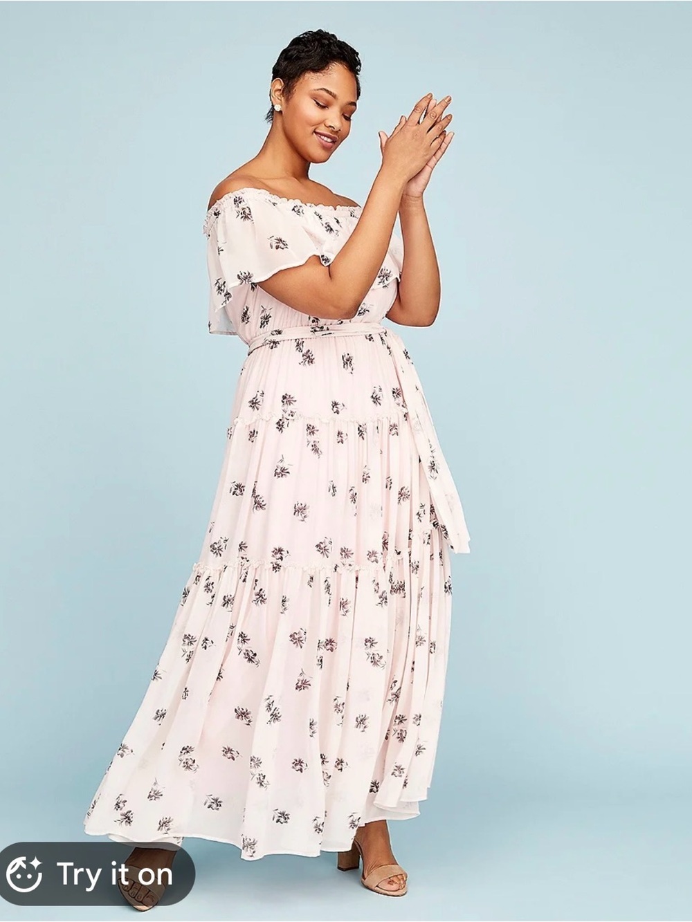 Lane Bryant Blush Pink Off the Shoulder Floral Maxi Dress